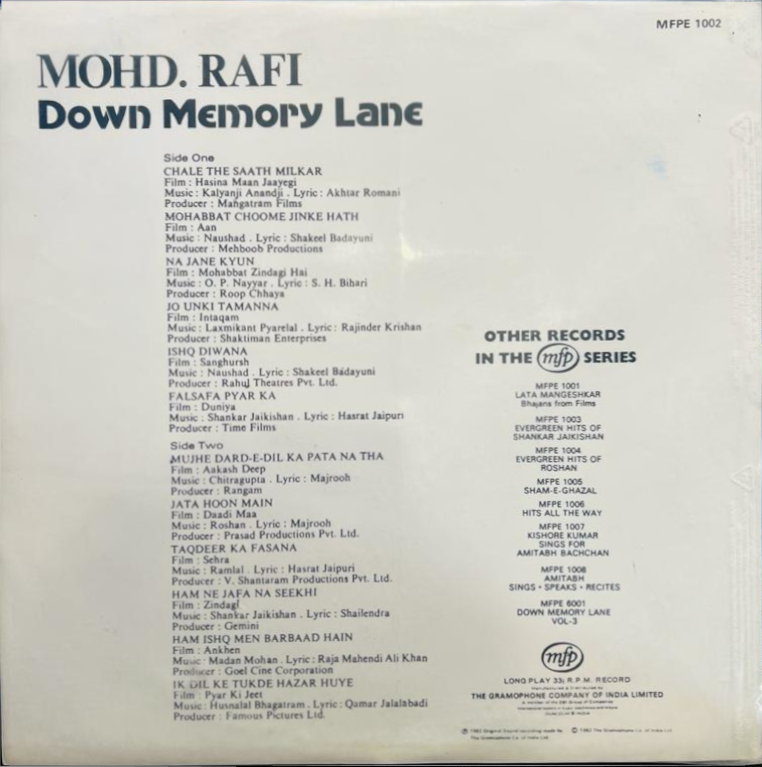 Down Memory Lane - Mohammed Rafi (Used) -- 1982