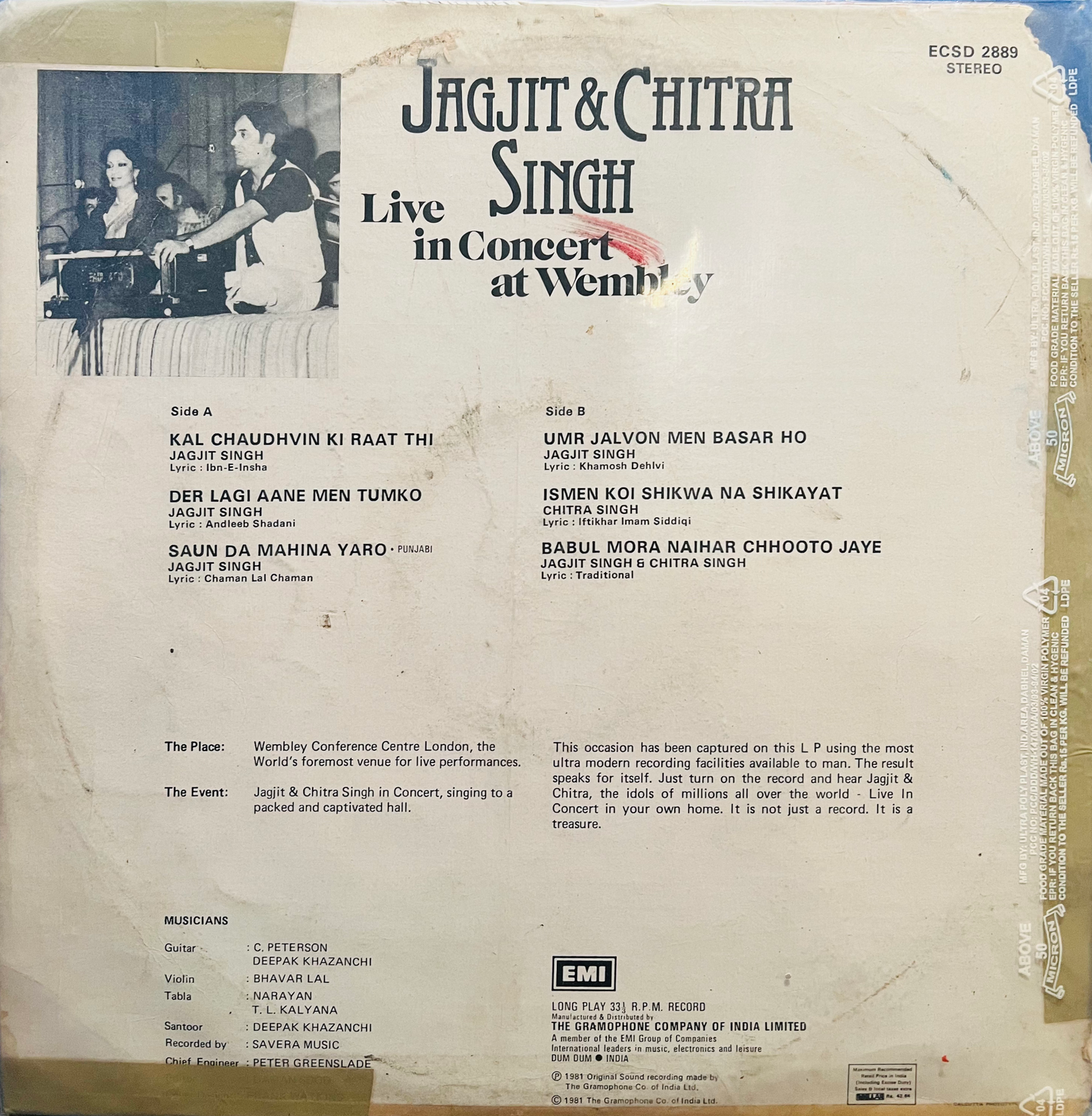 Jagjit Singh & Chitra Singh – Live In Concert At Wembley (Used) -- 1981