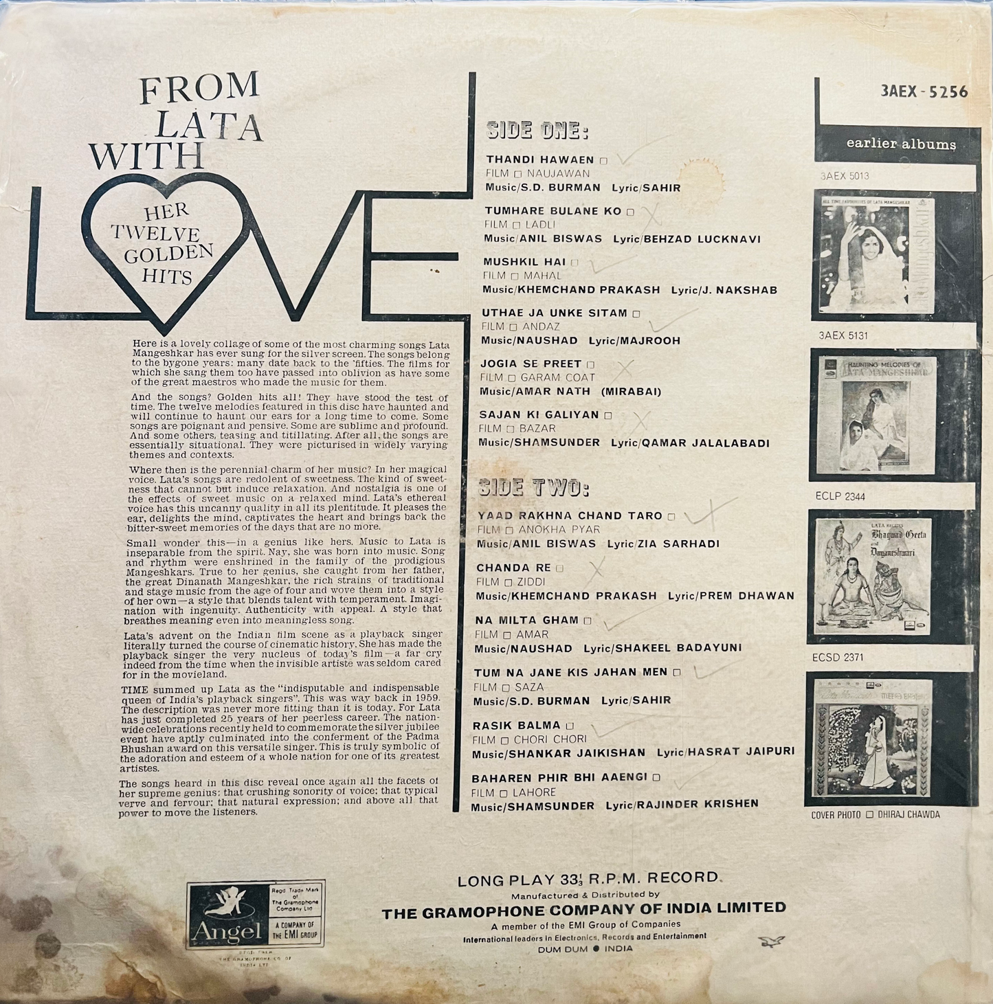 From Lata with Love (Used) -- 1969